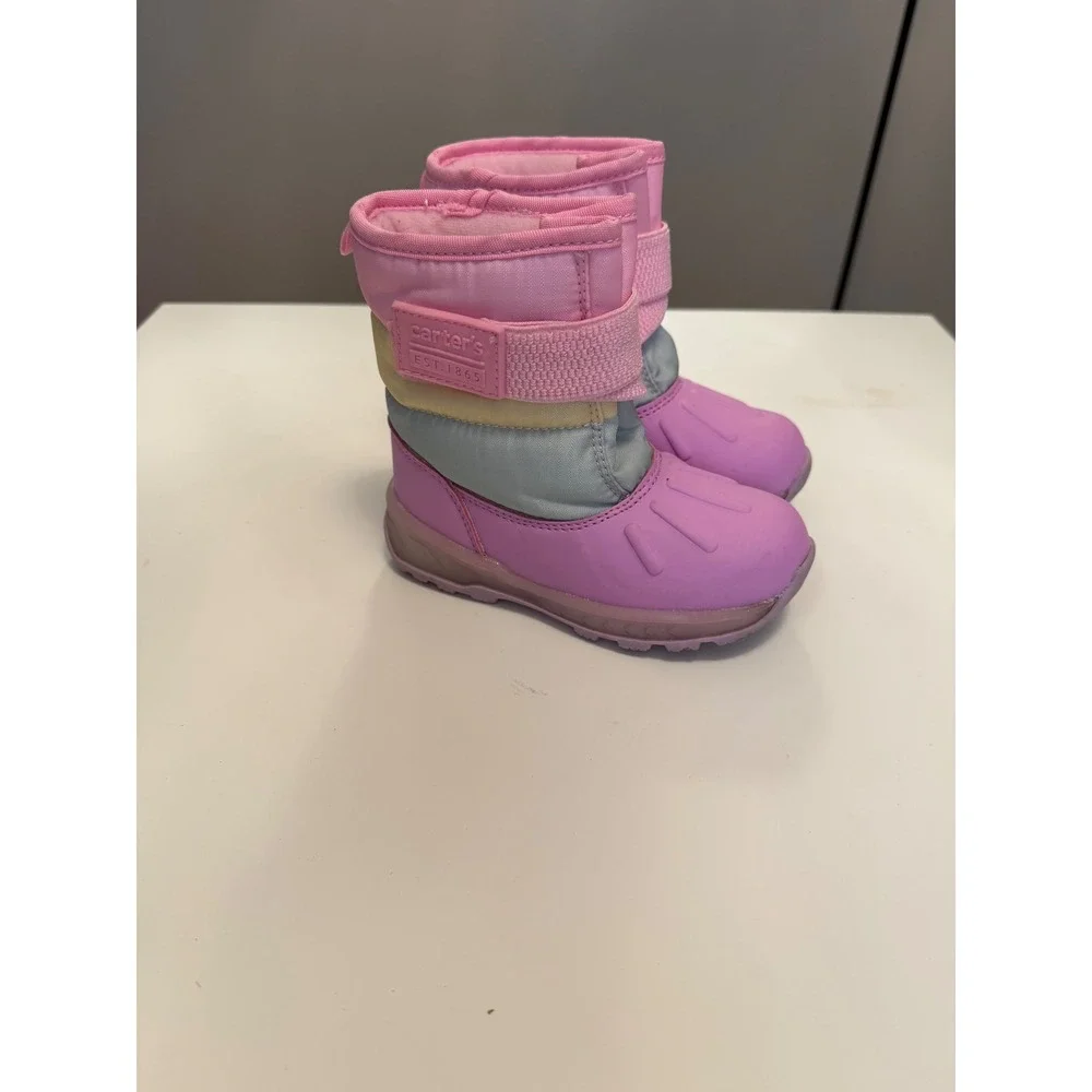 Carters Toddler Girls Lowen Light Up Snow Boots Pink Pastel Colorblock Size 8M
